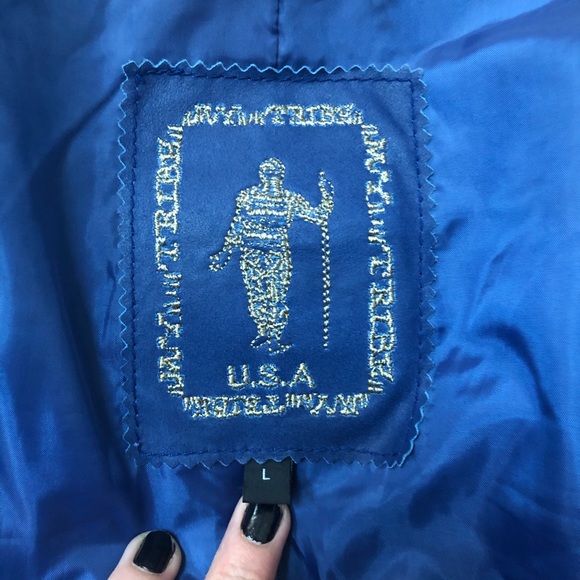 My Tribe Blue Perforated Genuine leather jacket - Picture 3 of 8